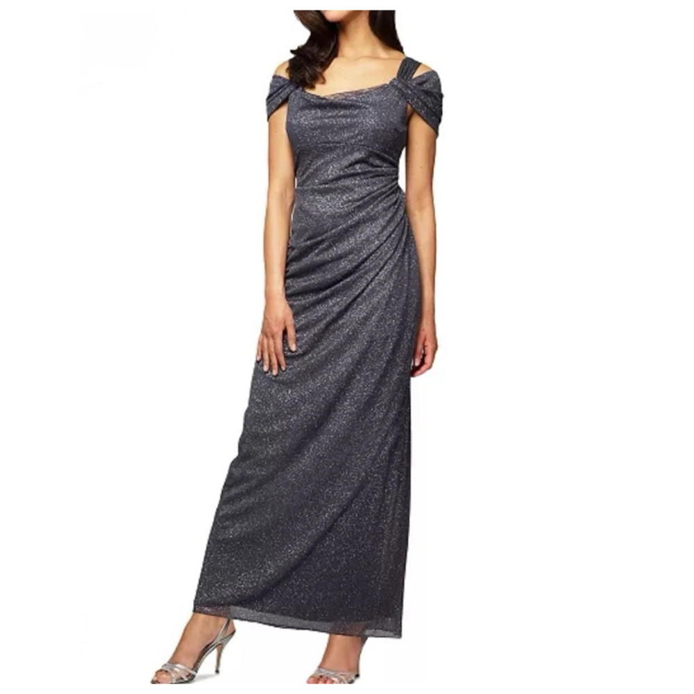 Alex Evenings Woman Dress 20W Glitter Cowl Neck Stretch Gown Formal Wedding